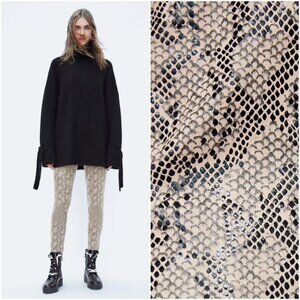 NWT ZARA HIGH RISE STRETCH FAUX SUEDE SNAKE PRINT PANT